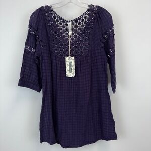 Monoreno Purple Cotton Crochet‎ Lace Tunic Dress Size S NWT Boho